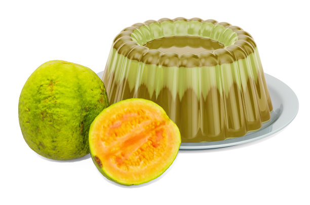 番石榴果冻板与番石榴，3D渲染孤立在白色背景图片下载