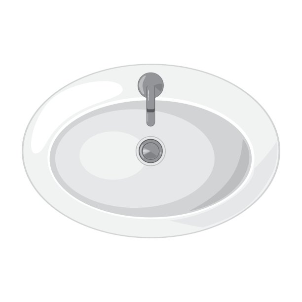白色背景下的圆形水槽、水龙头和排水孔矢量3D混合媒体图片下载