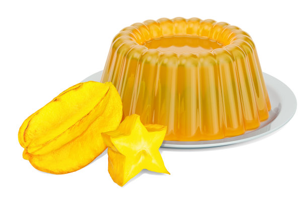 杨桃果冻盘与杨桃，3D渲染孤立在白色背景图片下载