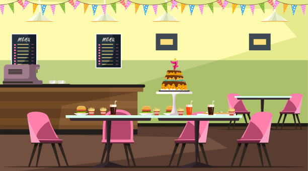 咖啡馆内部设有供人群使用的餐桌素材图片