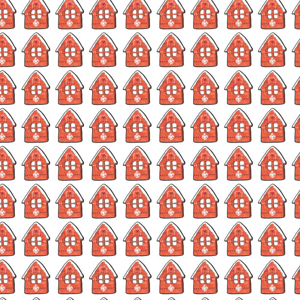 姜饼屋在白色无缝背景纹理。可爱的水彩图案适用于元旦、圣诞节、寒假、烹饪、除夕、美食等。可爱的圣诞背景。图片下载