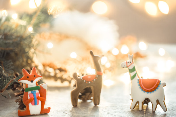 节日背景用彩灯和姜饼。图片下载