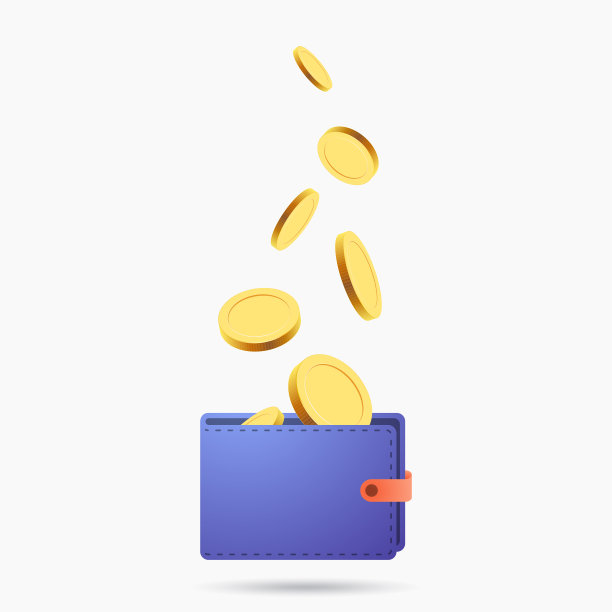 钱包矢量插图，扁平卡通金币飞在钱包图片下载