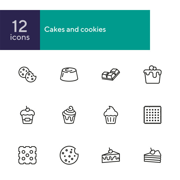 蛋糕和饼干线图标设置图片下载