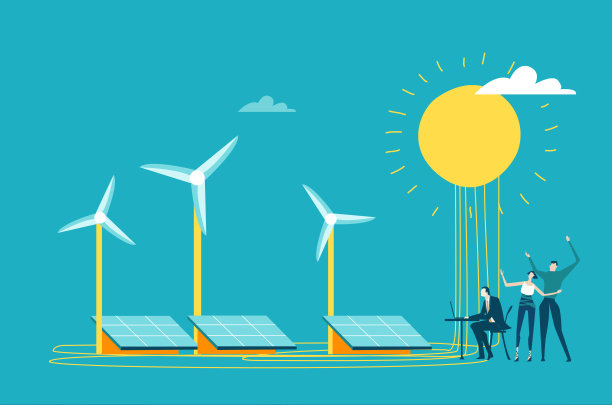 人们利用风能发电。风力涡轮机。替代能源，生态友好的未来，安全的地球概念。图片下载