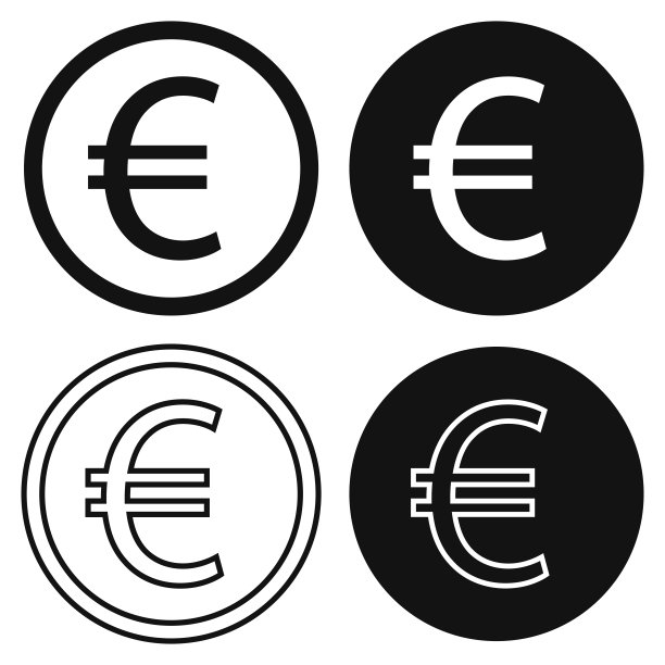 欧元，货币，现金，硬币的图标形状。银行、金融、价格、标志、标志。矢量插图形象。孤立在白色背景上。购买，商店，应用程序，成本，网页按钮。图片下载