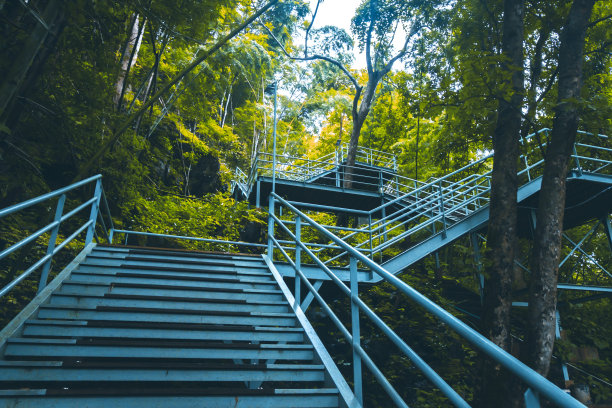 在秋天的户外爬楼梯。公园里的秋天图片下载