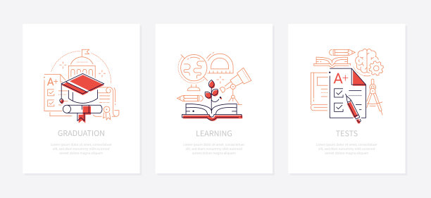 教育矢量线设计风格横幅设置图片下载