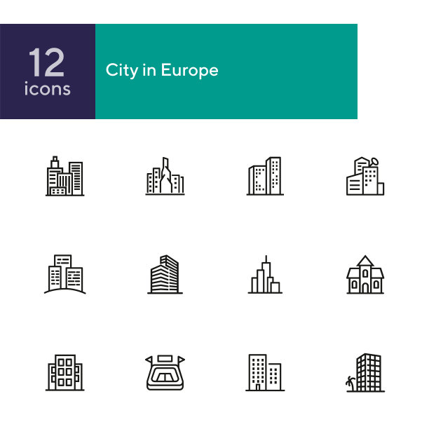 在欧洲城市线的图标设置图片下载
