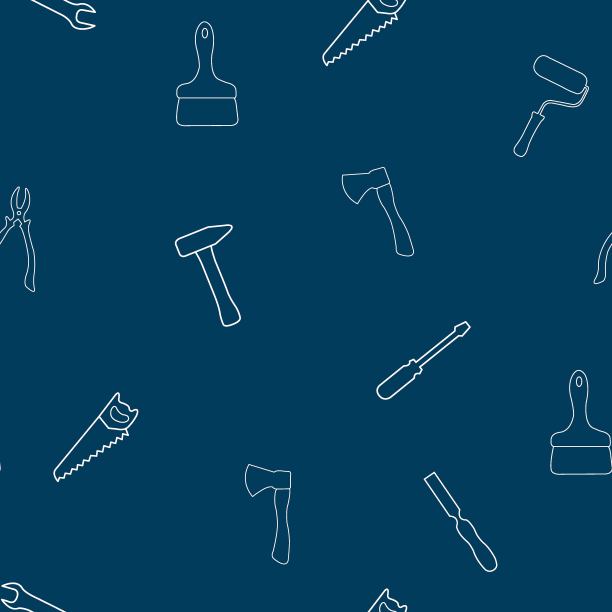 无缝模式的矢量图标在蓝色背景的网络商店，剪贴簿，子弹期刊，博客等。与矢量图标相关的简单工具。图片下载