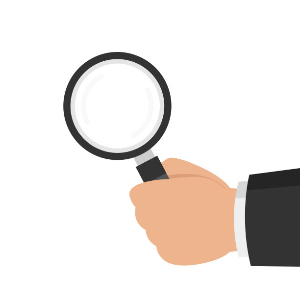 手里拿着放大镜。审计、分析、检查概念。平的卡通风格。矢量插图。图片下载
