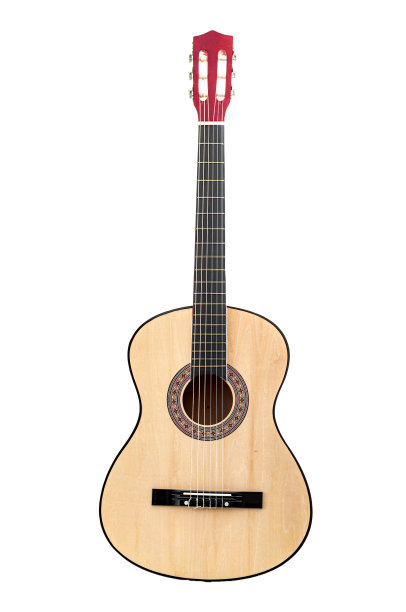 乐器，艺术爱好和爱好的音乐概念主题与古典吉他孤立的白色背景与剪辑路径cutout图片下载