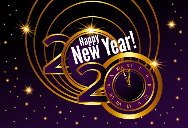 贺卡。金色文字，2020年新年快乐图片下载