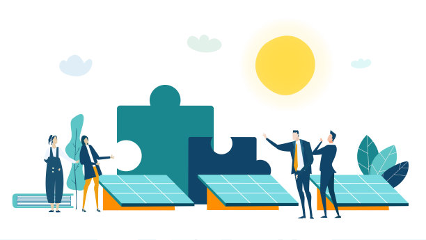 人们在生产太阳能。替代能源，生态友好的未来，安全的地球概念。业务概念说明图片下载