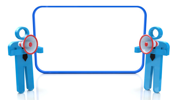 商务人士通过扩音器为您的文字或您的设计提供与设计营销相关的信息。三维演示图片下载