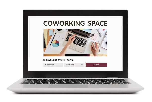 笔记本电脑屏幕上的共同工作空间概念图片下载