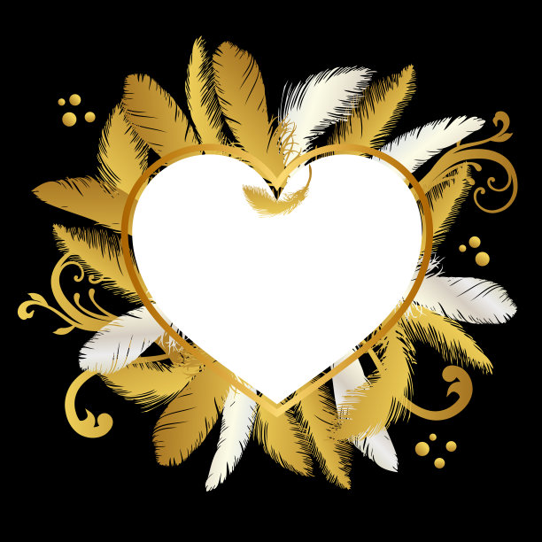 心脏框架与羽毛背景图片下载