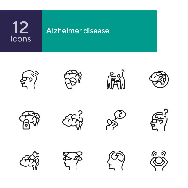 阿尔茨海默病线图标设置图片下载