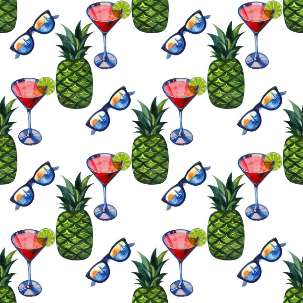 水彩热带无缝模式与太阳镜。手绘装饰背景。印刷纺织品，布料，墙纸，剪贴簿图片下载