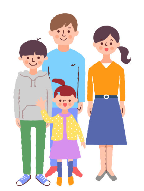 一家四口面带微笑地站在那里图片下载