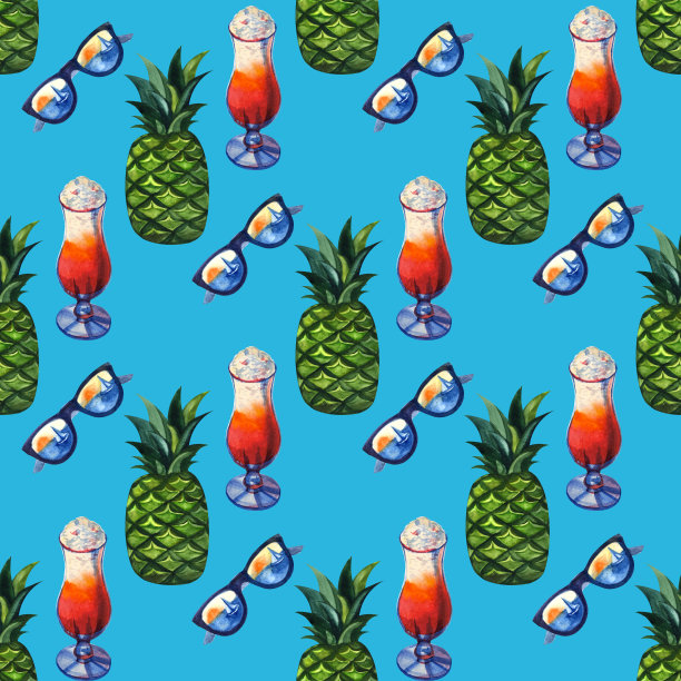 水彩热带无缝模式与太阳镜。手绘装饰背景。印刷纺织品，布料，墙纸，剪贴簿图片下载