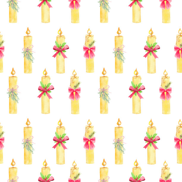 圣诞蜡烛装饰蝴蝶结，冬青浆果，冷杉和杜松枝。图片下载