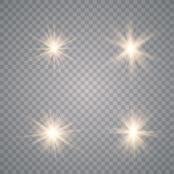 一组发光的星星。向量镜头光晕。火花孤立。图片下载