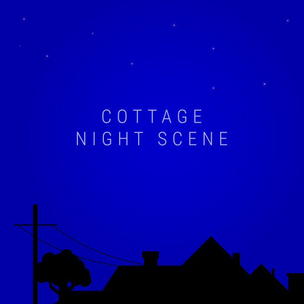 夜村农舍天际线。乡村别墅，矢量插图图片下载