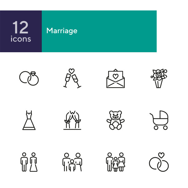 婚姻线图标集图片下载