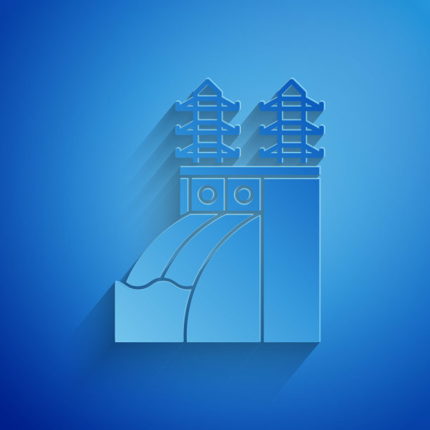 剪纸核电站图标孤立在蓝色背景。能源工业的概念。纸艺术风格。矢量图图片下载