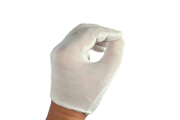 手在等待棉手套的手势。孤立的特写白色背景。模型持有一些元素，如工具或设备。清洁和纯粹的工作或服务的概念图片下载