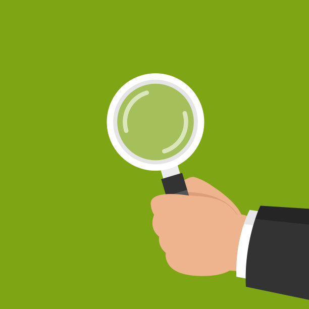 手里拿着放大镜。审计、分析、检查概念。平的卡通风格。矢量插图。图片下载