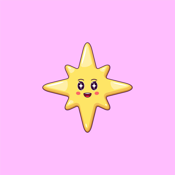 卡通卡哇伊金星赞赏的面孔。可爱的圣诞节和新年星与8射线图片下载