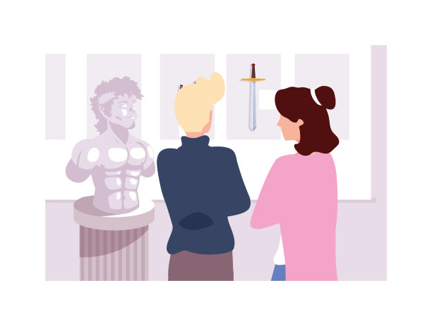 几个人在当代美术馆，参观现代抽象画展览图片下载