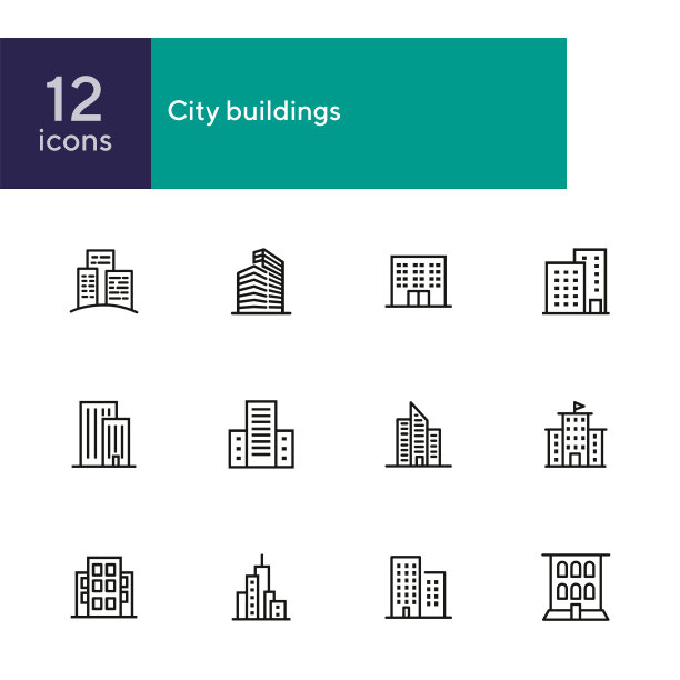 城市建筑线条图标设置图片下载