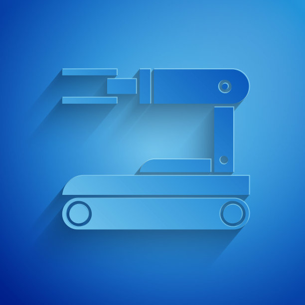 剪纸机器人图标孤立在蓝色背景。纸艺术风格。矢量图图片下载