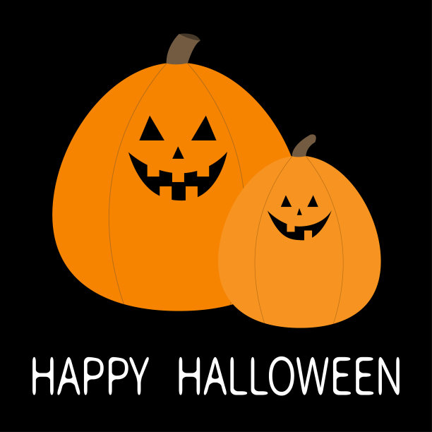 万圣节南瓜套装快乐。古怪诡异的笑脸。可爱的卡通卡哇伊婴儿角色。眼睛,牙齿。贺卡。黑色背景。孤立。平面设计。素材图片