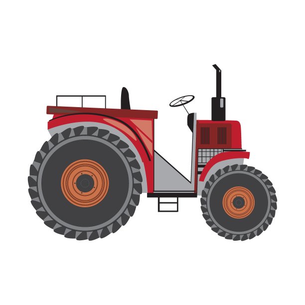 一个红色的农场拖拉机孤立在白色的背景设计，矢量股票插图作为农业或生态友好的生产概念图片下载