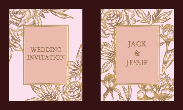 印花婚礼请柬。图片下载