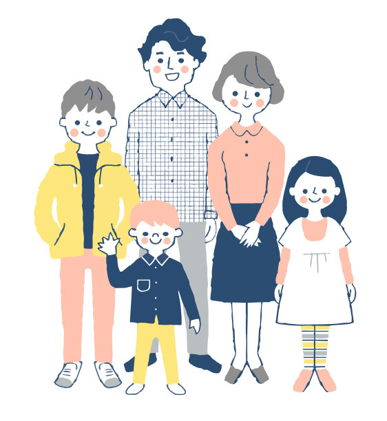 五口之家微笑着站在那里图片下载