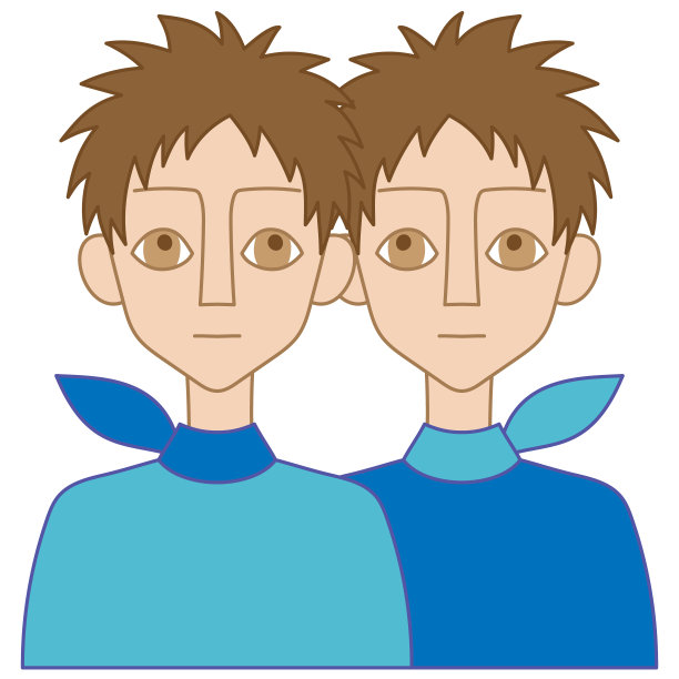 一对棕色眼睛的双胞胎男孩的插图图片下载
