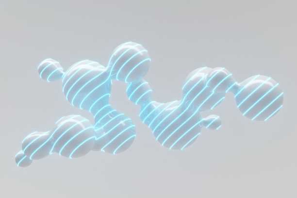 大量的飞行和分离滴在灯光背景与霓虹灯3D插图图片下载