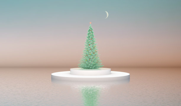 自然之美领奖台背景与圆筒盒和圣诞树。圣诞节的背景。图片下载