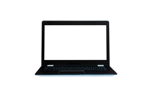 个人电脑笔记本电脑孤立的白色背景与裁剪路径打开前空白的白色屏幕广告模拟显示。图片下载