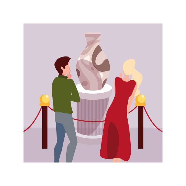 几个人在当代美术馆，参观现代抽象画展览图片下载