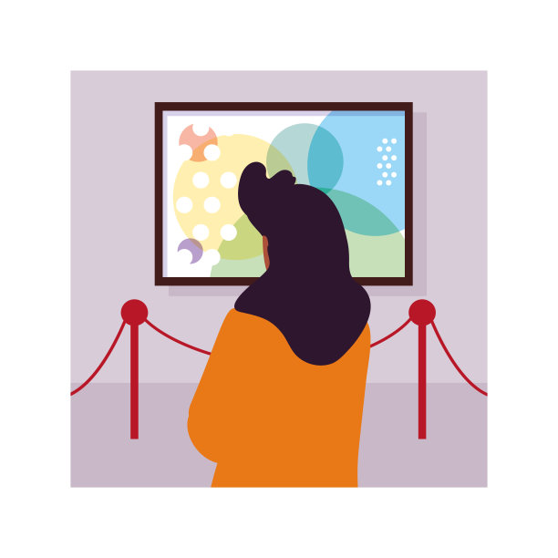 女人在当代艺术画廊，参观者观看现代抽象画图片下载