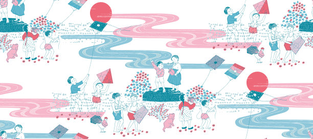 矢量无缝背景插图的韩国城镇人民。韩国的现代设计。图片下载