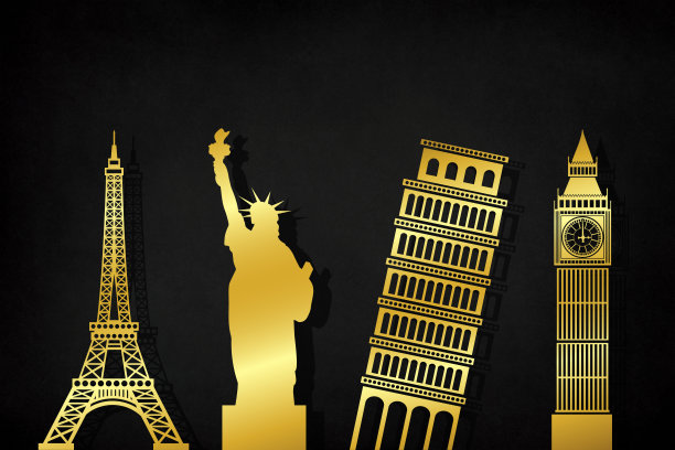 著名的地方和周游世界的概念在黑色的背景图片下载