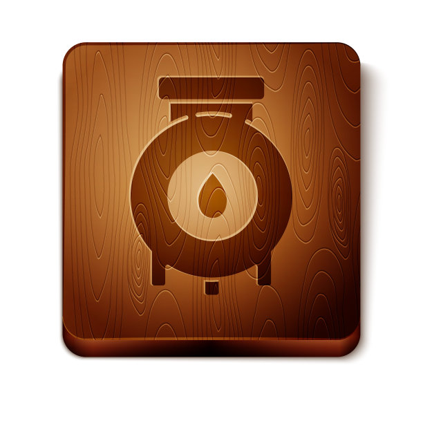 棕色石油和天然气工业厂房图标孤立在白色背景上。木制方形按钮。矢量图图片下载
