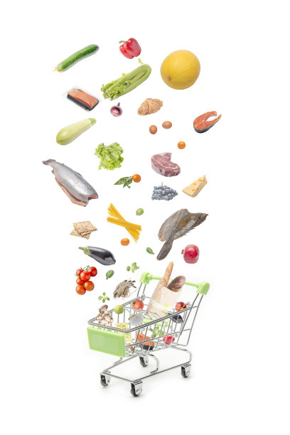 白色背景上有商品的篮子。图片下载